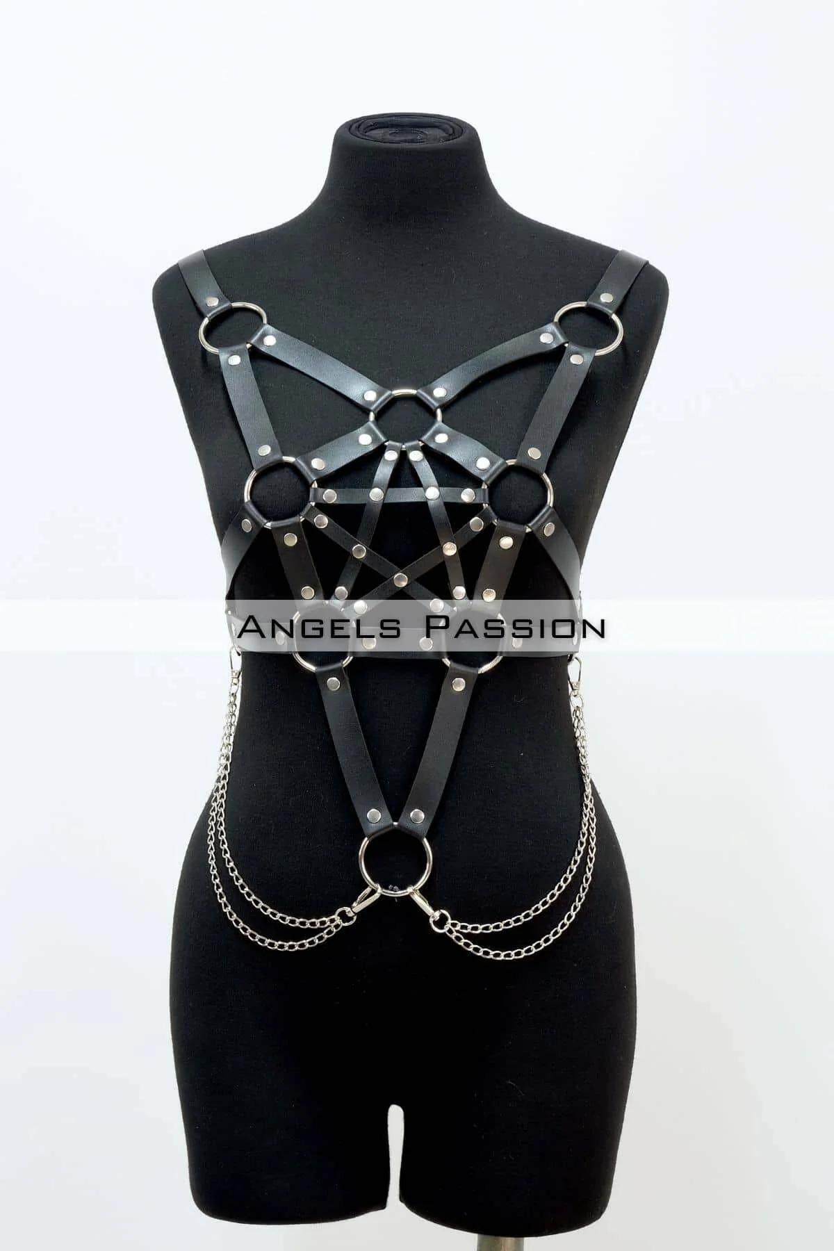 Zincir Detaylı Şık Deri Göğüs Harness, Büstiyer Harness, Deri Göğüs Harness- APFT1399