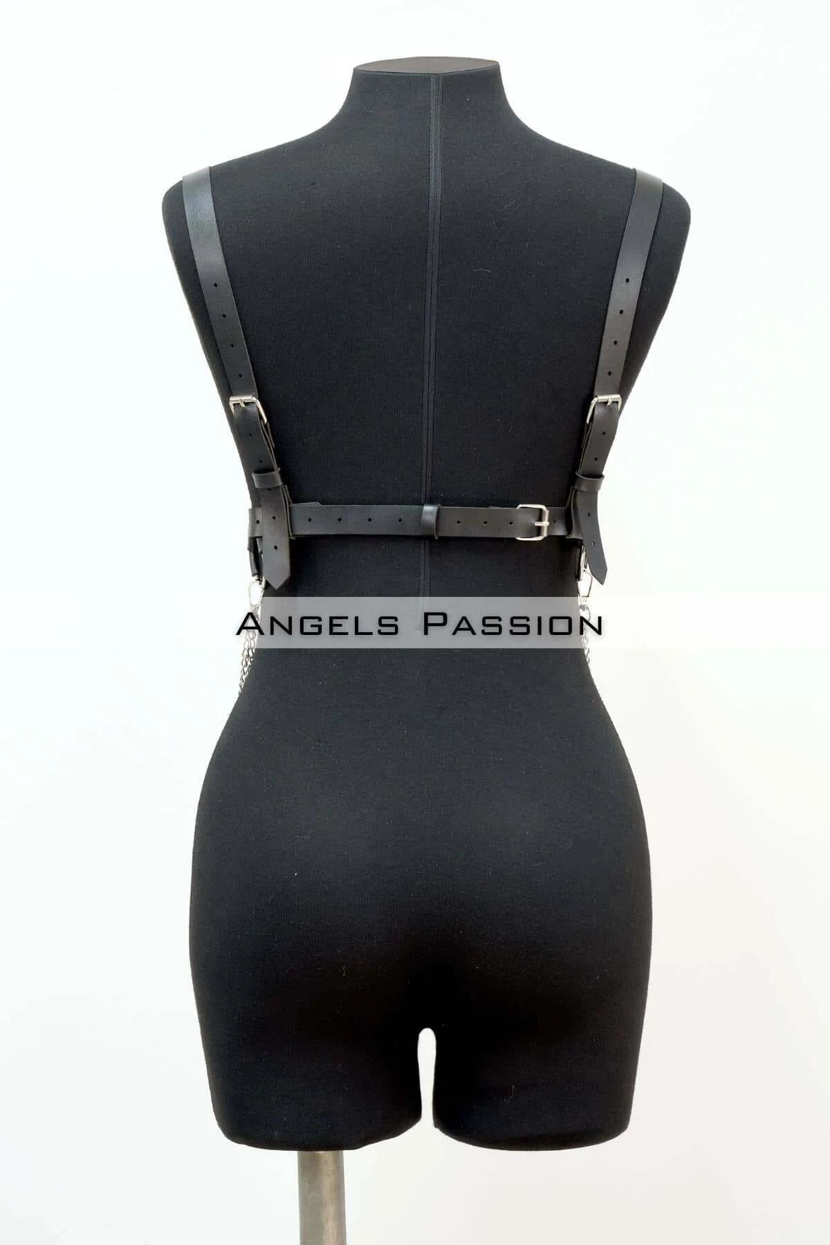 Zincir Detaylı Şık Deri Göğüs Harness, Büstiyer Harness, Deri Göğüs Harness- APFT1399