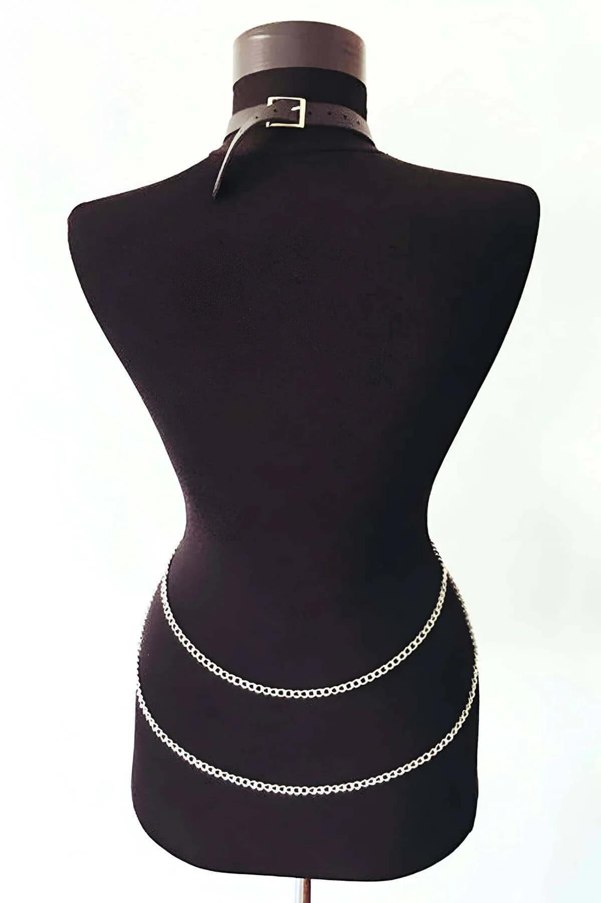 siyah choker yaka çift altın çıtçıt bağlantısı ön görünüm