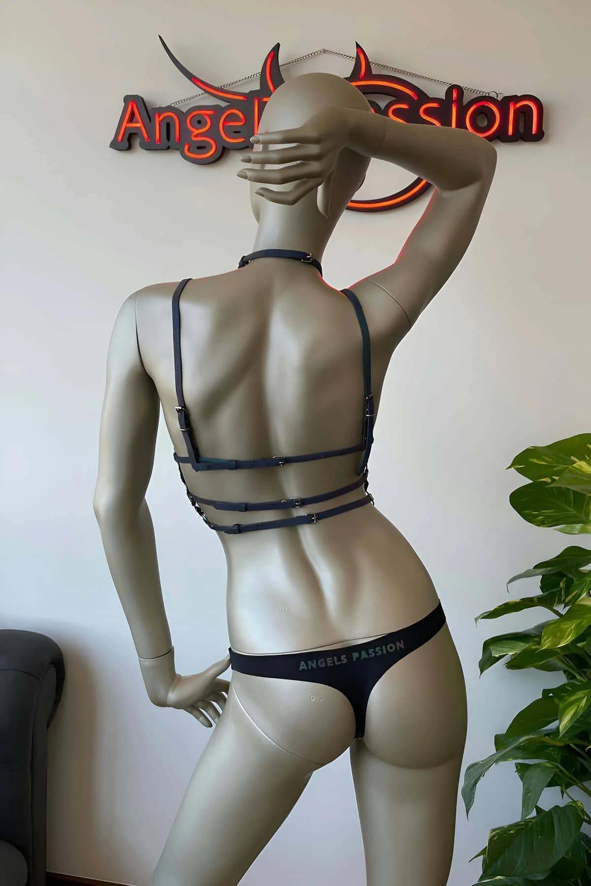 Festival kullanımı için çapraz göğüs desenli mavi iridesant bantlı tam vücut reflektör harness