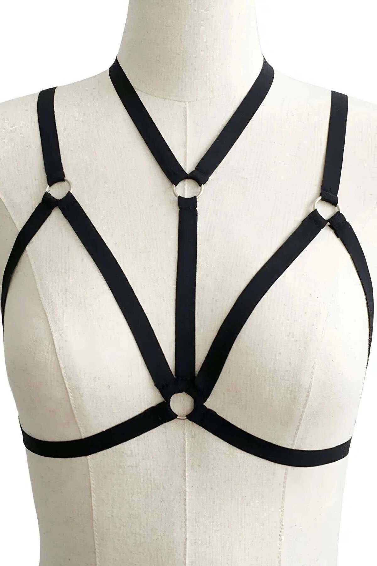 elastik göğüs kafes harness choker tarzı boyunluk yakın çekim