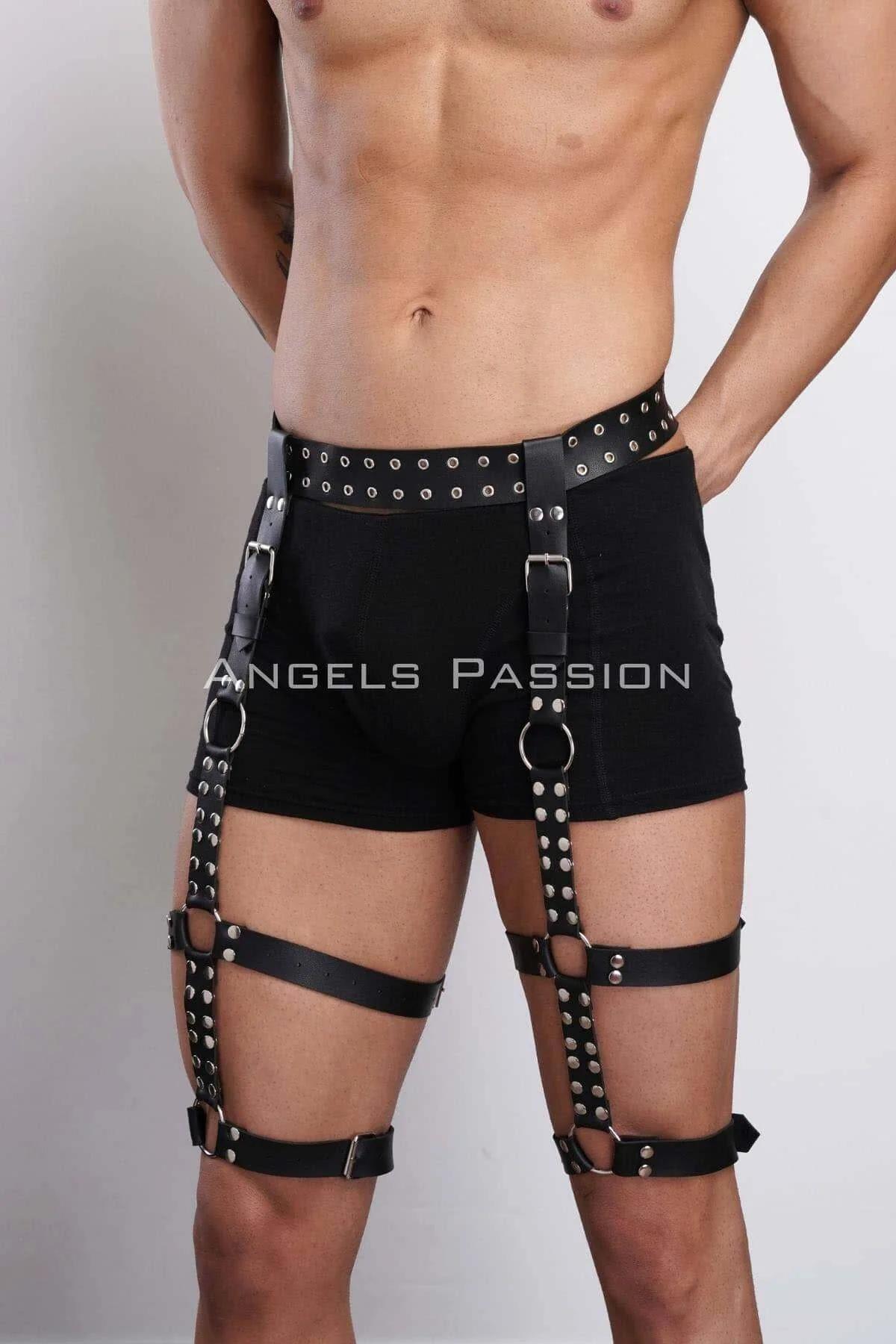 Perçin Detaylı Şık Erkek Bacak Harness, Erkek Fantazi Jartiyer Harness - APFTM193