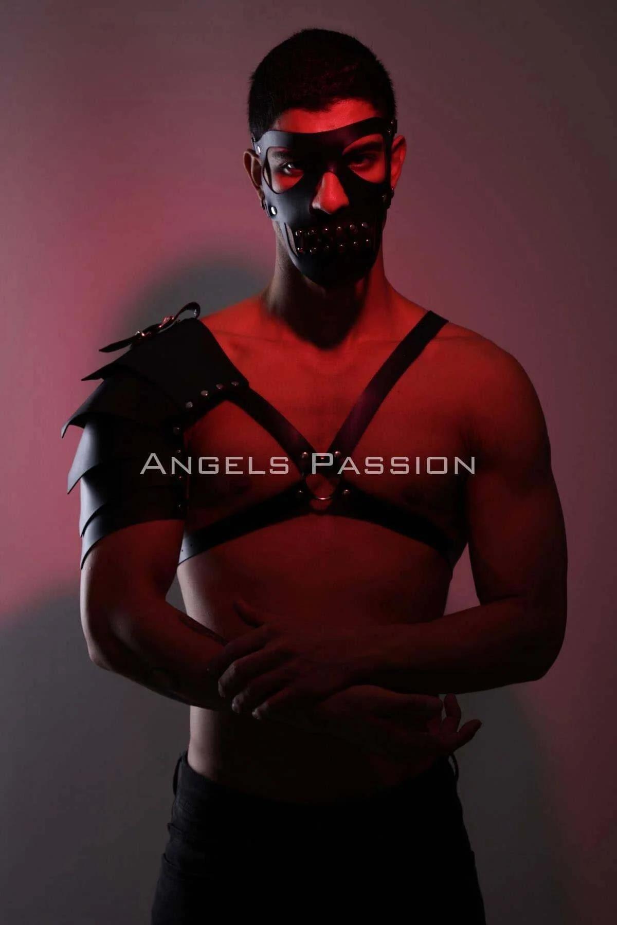 Maske Detaylı Tek Kol Barbar Kostüm Takım, Erkek Deri Cosplay Takım - APFTM197