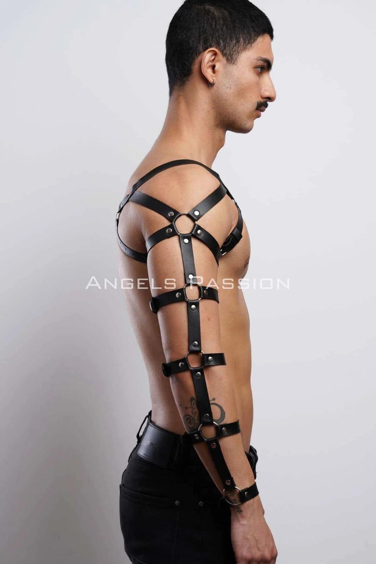 Suni Deri Erkek Göğüs ve Kol Harness Takımı Ayarlanabilir