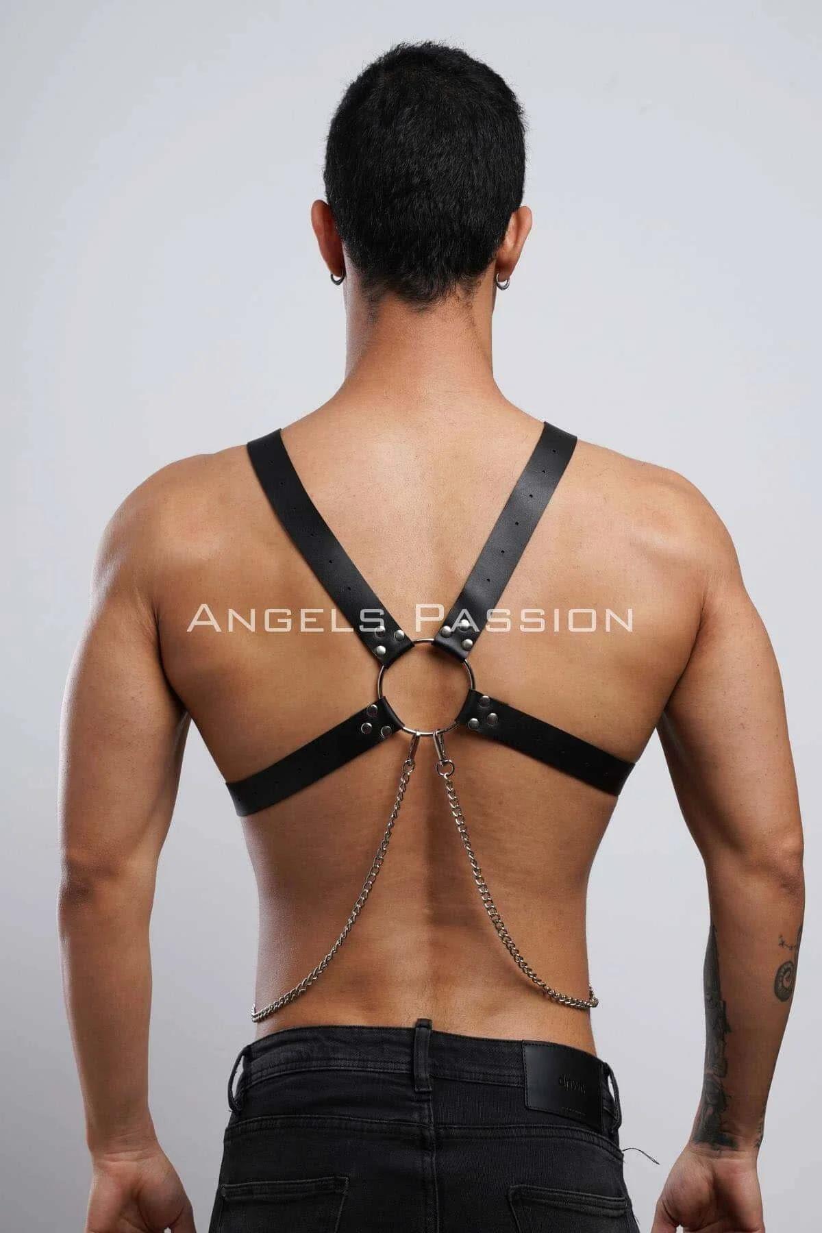 Zincir Detaylı Deri Erkek Göğüs Harness, Partywear, Clubwear - APFTM95